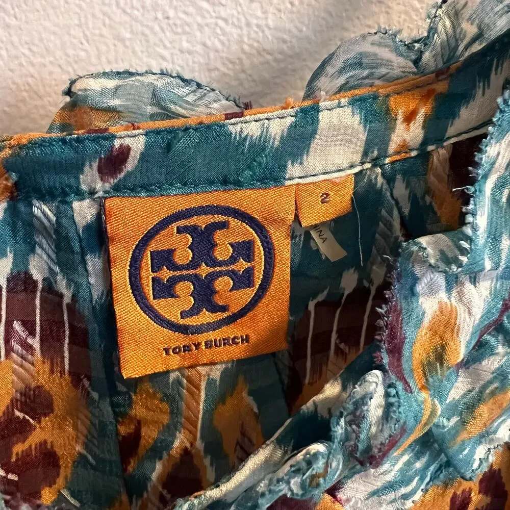 Tory Burch Multicolor Patterned Silk Blend Blouse Size 2